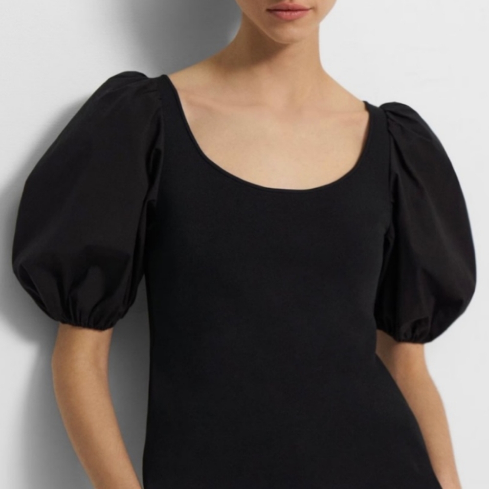 Theory Black Glossed Stretch Scoop Neck Top